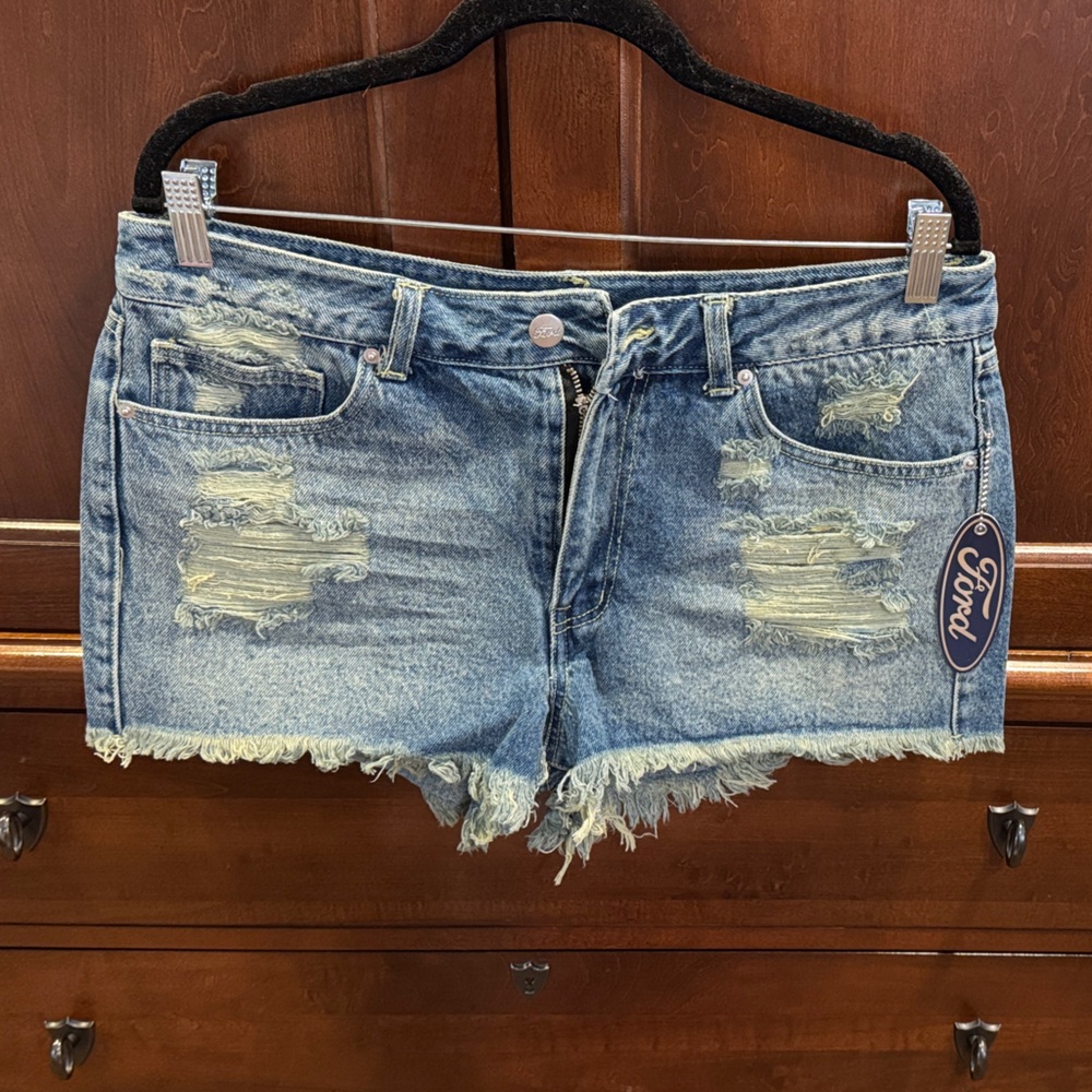 Forever 21 Ripped Blue Denim Shorts